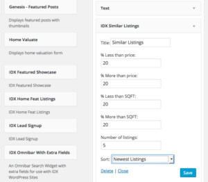 Similar Listings Widget settings