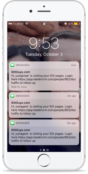 Text alerts front iPhone for IDX