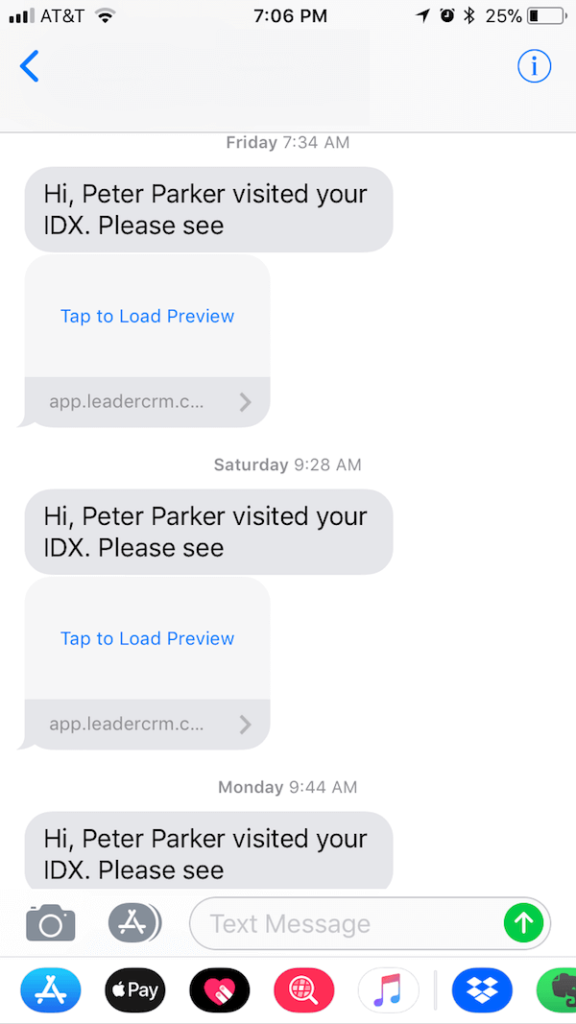 Screenshot of IDX alerts for returning visitors