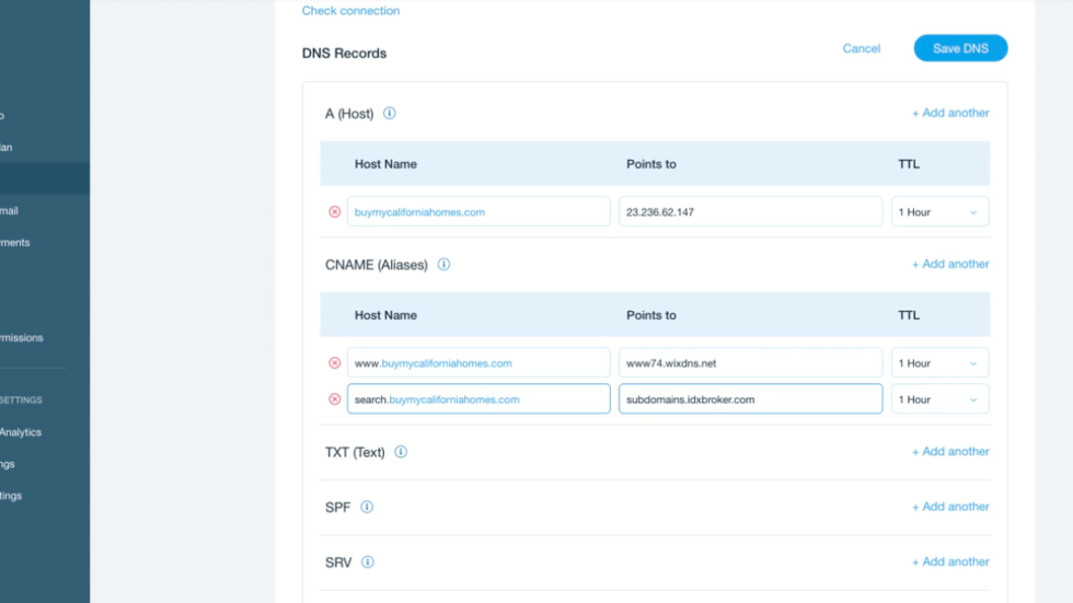 WIX using IDX custom subdomain