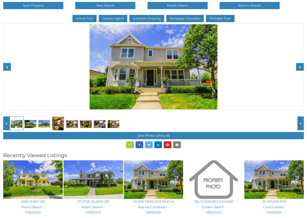 Social Share, Recently Viewed and Popular Listings at the Top of the page