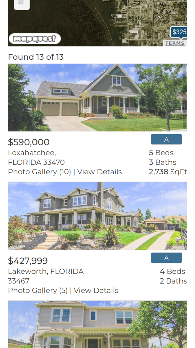 Mobile View of the Listings