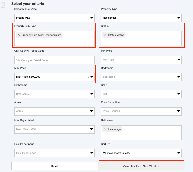 Saved link search criteria