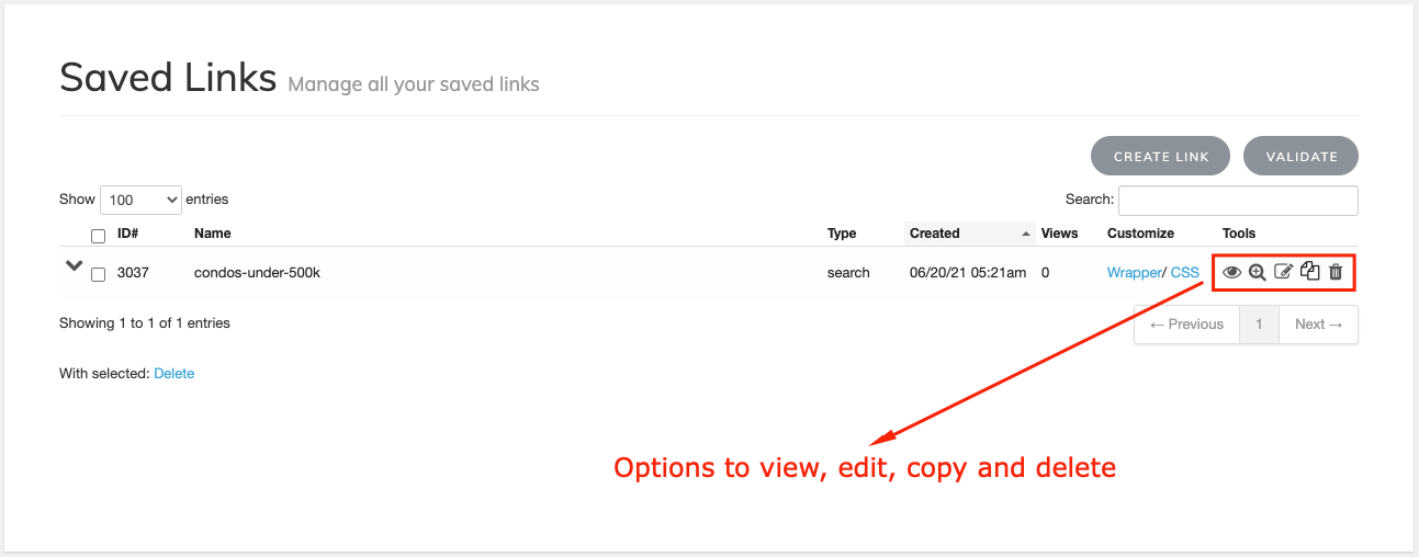 Saved Link options