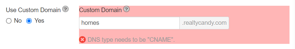 IDX Broker Subdomain Error Message