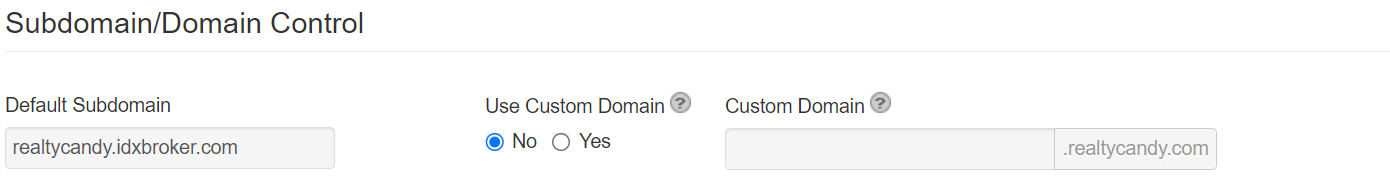 IDX Broker Subdomain Setup Area