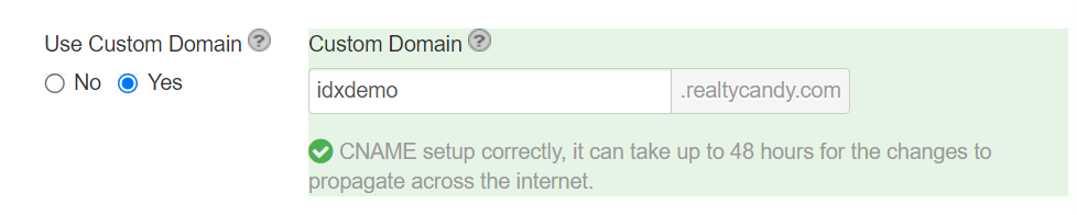 IDX Broker Subdomain Success Message