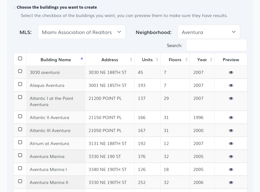 Buildings Generator Buildings List